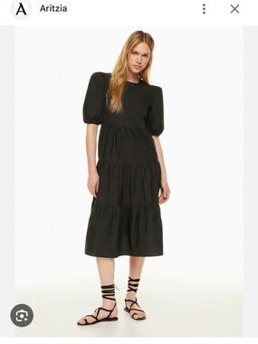 Aritzia Little Moon Delphi Black Puff-Sleeve Tiered Midi Dress